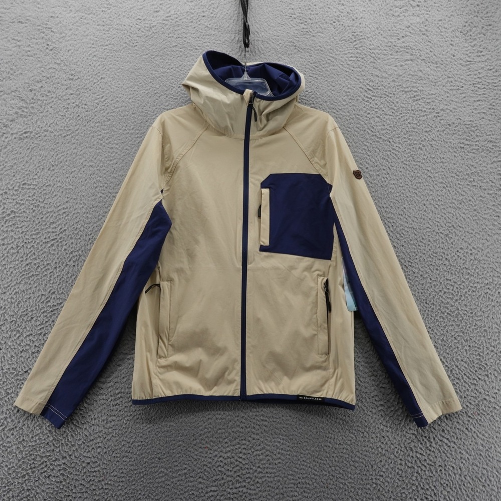 BE BOUNDLESS Men­s Beige Navy Colorblock Hooded Full Zip‎ Jacket Small NEW